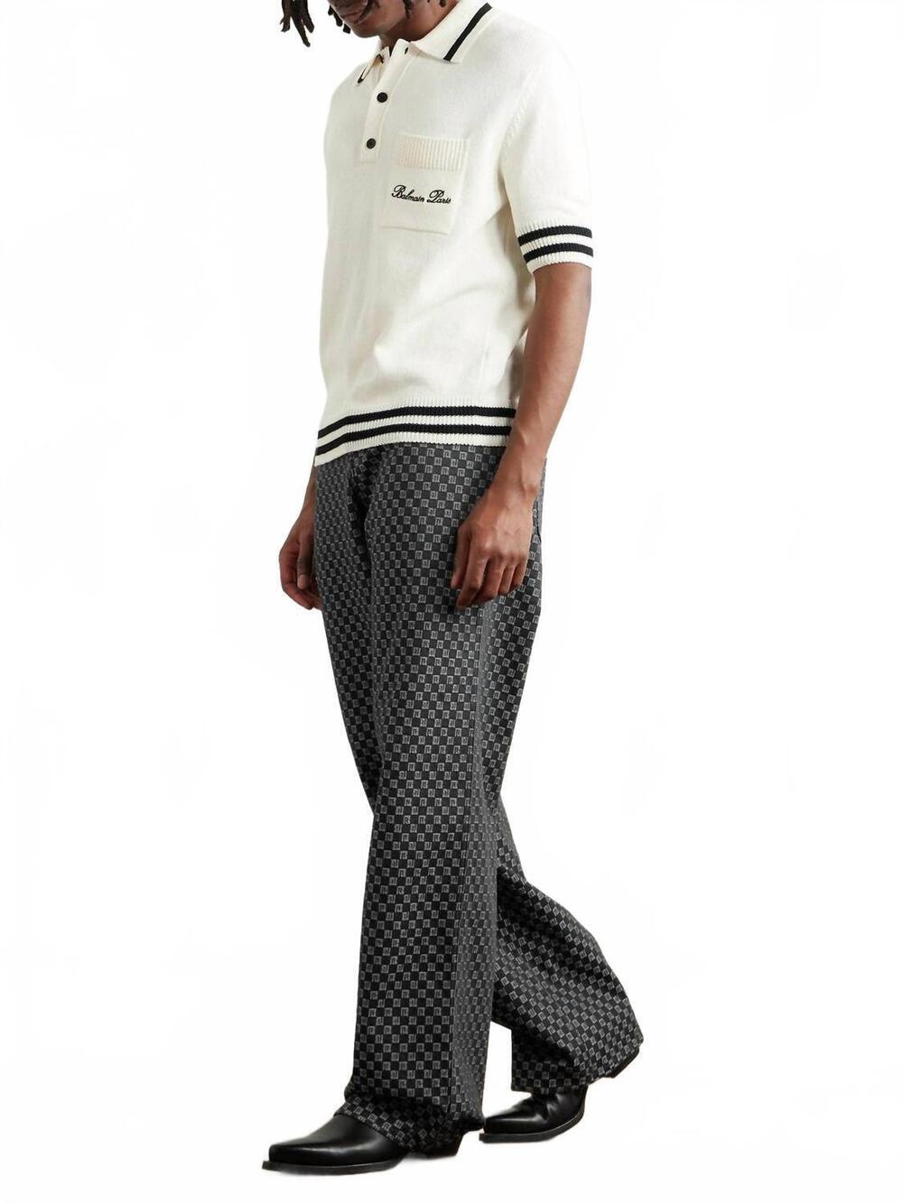 NEW BALMAIN mini monogram jacquard loose denim pants in black